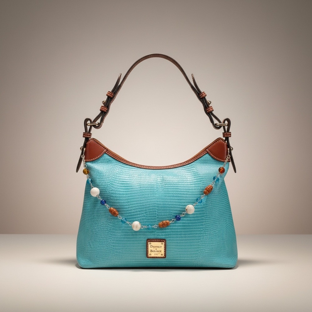 Dooney & Bourke Lizard-Embossed Leather Hobo With Handmade Bag Necklace Chain